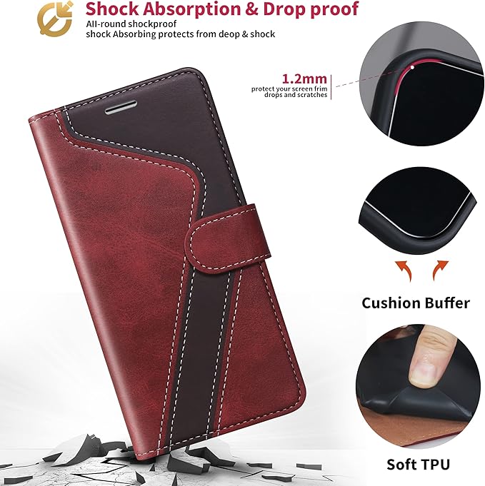 CIVICASE for iPhone 16E/SE4 2025 Wallet Case,PU Leather Flip Case RFID Blocking Credit Card Holder Folio Magnetic Stand TPU Shockproof Cover Compatible with iPhone 16E/SE4, Red Brown