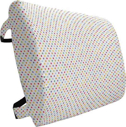 Ambesonne Abstract Lumbar Pillow, Colorful Polka Dots Round Circular Vintage Fashion Girls Feminine Design, Soft Back Cushion for Office Chairs with Adjustable Straps, 14" x 13", White Multicolor