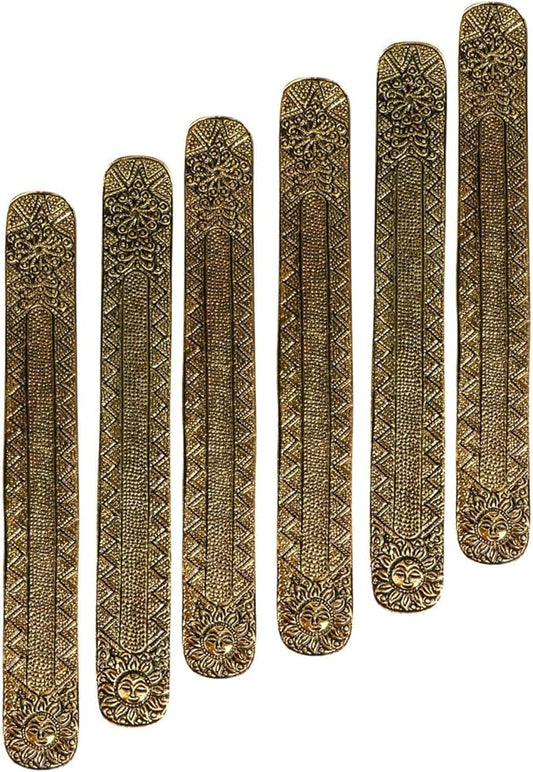 Hosley Antique Gold Aluminium Incense Holders. Set of 6 Each 9.5-Inch-Long Holder, Rich Antique Gold Finish Adding Rustic Charm to Any Room, Perfect for Home Ambiance and Décor