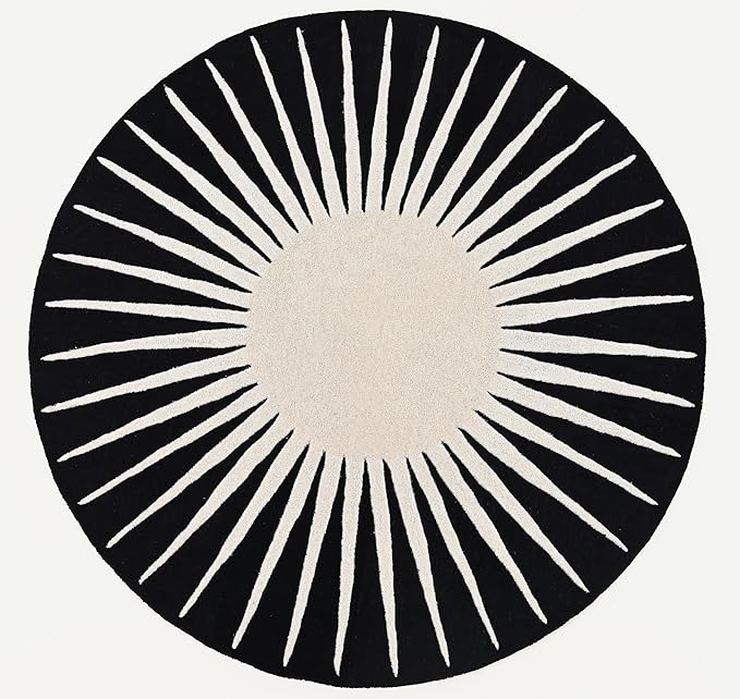 Modern Round Area Rug – Hand-Tufted with 100% NZ Wool, Thick & Soft Circular Carpet for Living Room, Bedroom & Dining Room Decor (Black, 10' Round)