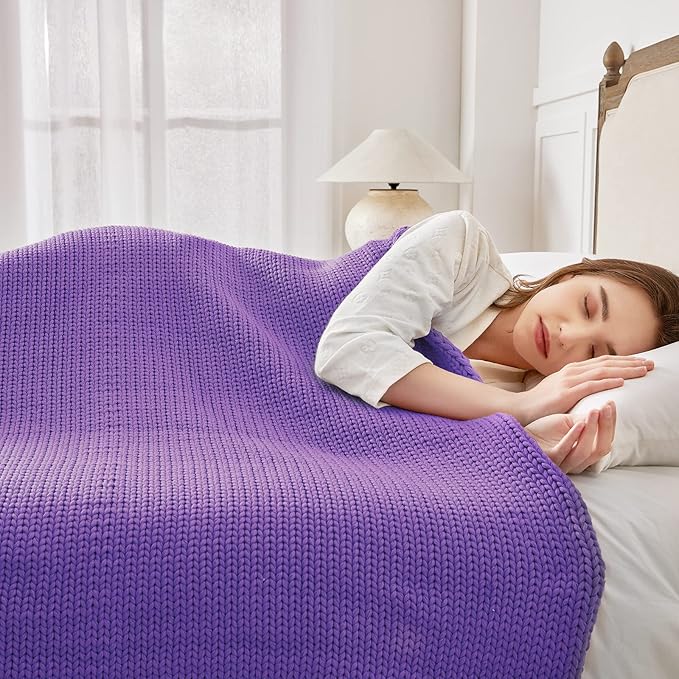 Guohaoi Knitted Weighted Blanket for Adults (Purple 50"x75" 20lbs) No Beads Cooling Throw Blanket for Hot Sleepers, Home Decor Breathable Chunky Knit Heavy Blanket Use on Full Size Bed