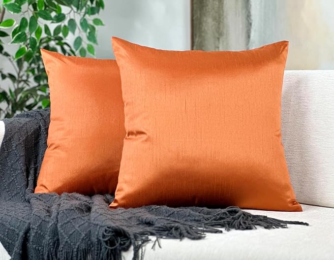 Aiking Home 26x26 Inches Faux Silk Square European Shams, Zipper Closure, Orange (Set of 2)