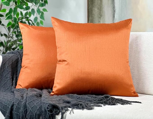Aiking Home 26x26 Inches Faux Silk Square European Shams, Zipper Closure, Orange (Set of 2)
