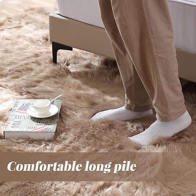 Faux Sheepskin Beige 3x5 Fluffy Fur Washable Area Rugs for Bedroom Shaggy Carpet for Living Room Nursery Rug Cute Home Décor