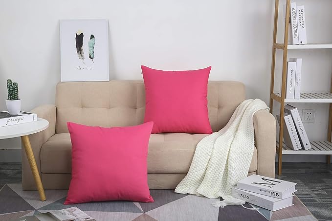 TangDepot Handmade Decorative Solid 100% Cotton Canvas Throw Pillow Covers /Pillow Shams, (18" x18" , Hot Pink, 1 Count (Pack of 1))