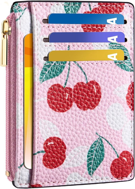 Tipmile Credit Card Holder for Women Slim Minimalist Front Pocket RFID Blocking Wallet Small Compact Card Case with ID Window, Cherry Berry