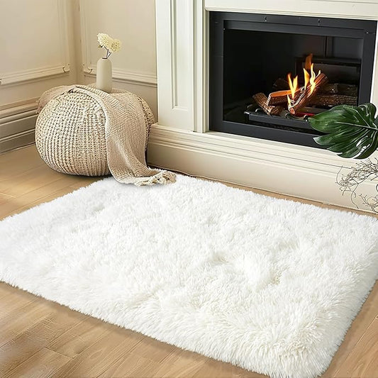 Small Rugs for Bedroom, 2x3 Soft Fluffy Fuzzy Area Rug, Non Slip Shag Rugs for Living Room Dorm Girls Boys, Kids Carpet Modern Home Decor Aesthetic, Cream White