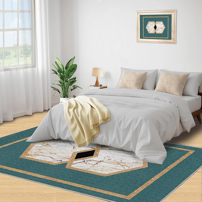 Jadeite Marble Area Rug Abstract Marble Texture Area Rugs for Living Room Light Luxury Stone Crack Carpet Gold Geometric Stripes Outdoor Carpet for Bedroom Living Room 4x6ft