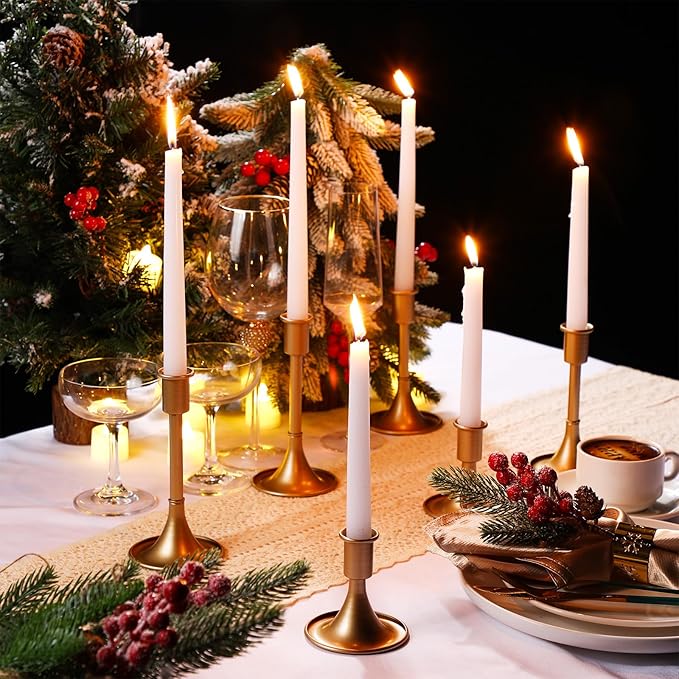 Layhit 24 Pcs Gold Candle Holders Taper Candle Holders for Candlestick Matte Metal Candlestick Holder with Various Heights 3.3" 5.5" 6.3" for Wedding Table Centerpiece Decoration