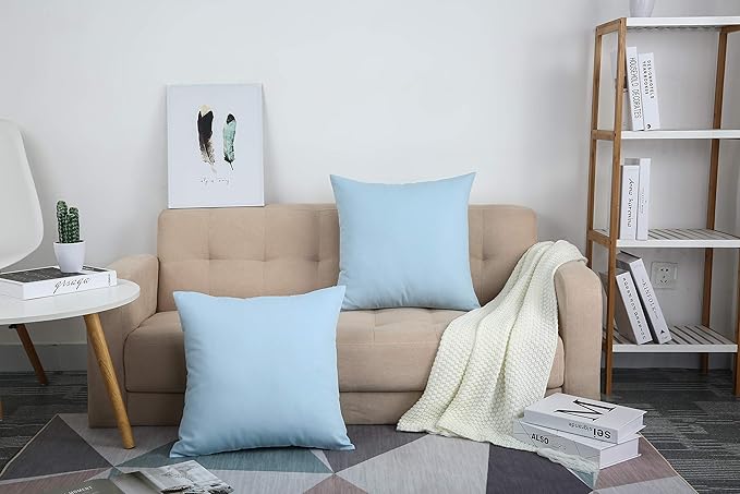 TangDepot Handmade Decorative Solid 100% Cotton Canvas Throw Pillow Covers/Cushion Covers, 45 Colors Available - (18" x18" , Light Blue, 2 Count (Pack of 1))