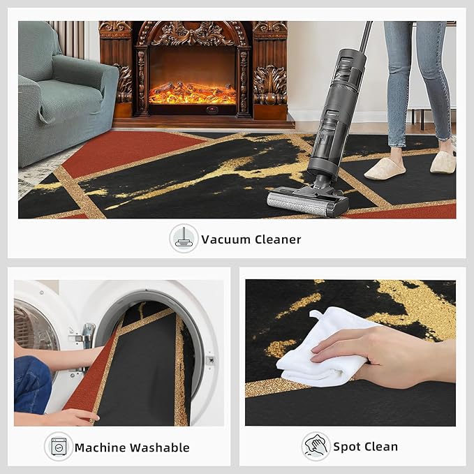 Black Gold Marble Area Rug Modern Abstract Marble Rug Polygonal Geometric Patchwork Carpet 3D Light Luxury Geometric Line Carpet for Living Room Playroom 6x8ft