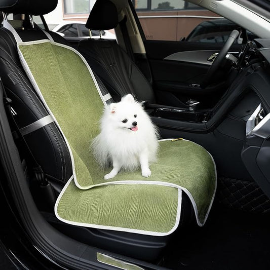 FUNNYFUZZY Chenille Dog Car Seat Cover for Pets, Waterproof Car Seat Protector with Nonslip Bottom, Scratchproof Soft Dog Seat Cover for Car, Truck and SUV, Front Seat(Green, 17.7''W x 18.1''L×21.3"H)