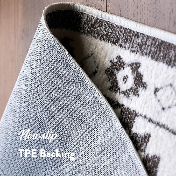 Moroccan Washable Runner Rug 2x6, Geometric Woven Area Rug, Farmhouse Boho Accent Hallway Runner Rug, Non-Slip Soft Low Pile Throw Mat for Living Room Laundry Entryway, Dark Brown/White