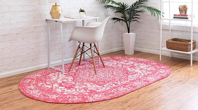 Rugs.com Arlington Collection Rug – 5' x 8' Oval Pink Medium-Pile Rug Perfect for Living Rooms, Large Dining Rooms, Open Floorplans