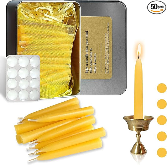 Luxury Beeswax Meditation Candles 20 Min – Mini Pure Beeswax Taper Candles with Brass Holder, Dripless 20 Minute Prayer Candles for Yoga Easter Saint Patrick’s Day, Wedding & Mother’s Day