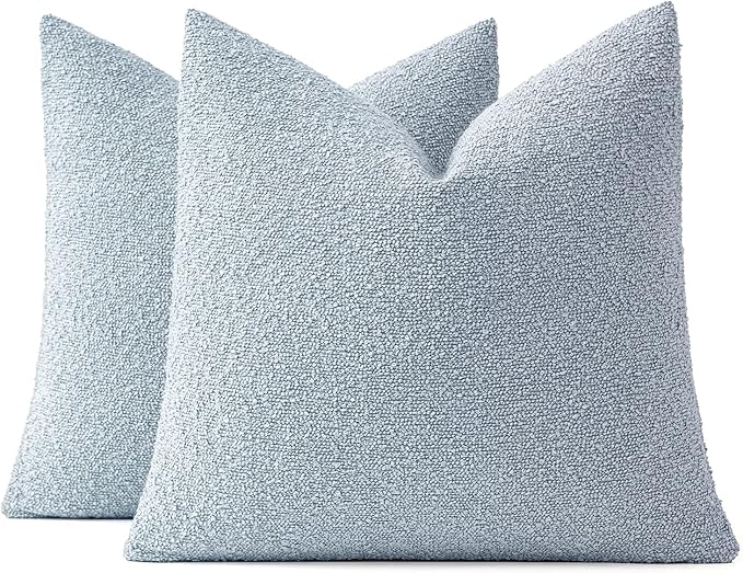 MIULEE 18x18 Inch Decorative Pillow Covers for Couch Bed Set of 2 Textured Boucle Neutral Winter Throw Pillows Light Blue Accent Solid Cushion Pillowcases Sofa Livingroom Home Decor