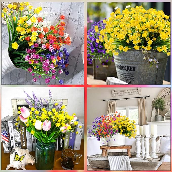 Artificial Flowers, 20 Bundles Outdoor Fake Flowers for Decoration UV Resistant Faux Plastic Plants Garden Porch Window Box Décor (Yellow)