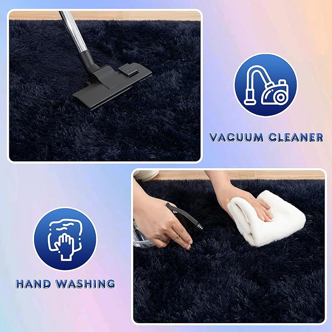 Ultra Fluffy Area Rugs for Living Room Bedroom, 6x9 Fuzzy Large Living Room Rugs, Thick Shag Rug for Dorm, Soft Non Slip Kids Girls Boys Rug for Home Decor Aesthetic, Dark Blue