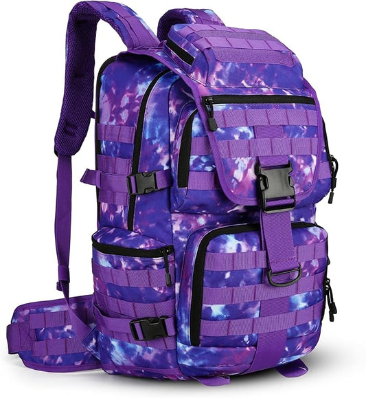 HongXingHai 50L Military Tactical Backpack 3 Day Assault Pack Molle Daypack Hiking Backpack for Men and Women (Purple Tie-Dye)
