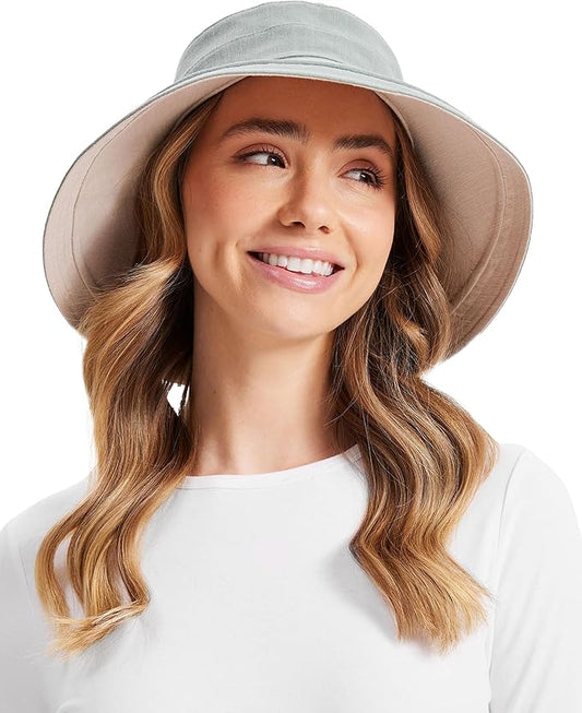 Solbari Women's Holiday Sun Hat UPF 50+ Packable UV Sun Protection Hat with Full Coverage Brim, Reversible, Adjustable Fit