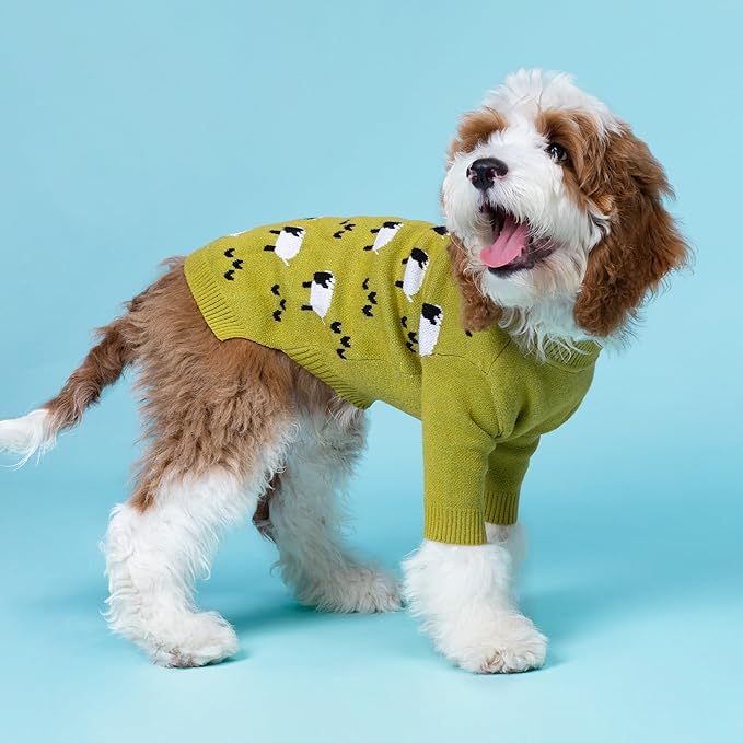 Fitwarm Funny Sheep Sweater, Thermal Winter Clothes for Small Dogs, Holiday Outfit, Pullover Jumper, Black, Green, White, Large