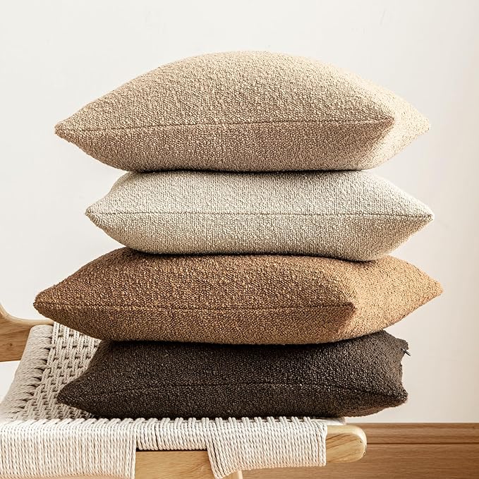 MIULEE 26x26 Decorative Euro Sham Throw Pillows for Bed Set of 2 Textured Boucle Neutral Winter Throw Pillow Covers Brown Accent Solid Vintage Pillowcases Sofa Livingroom Home Decor