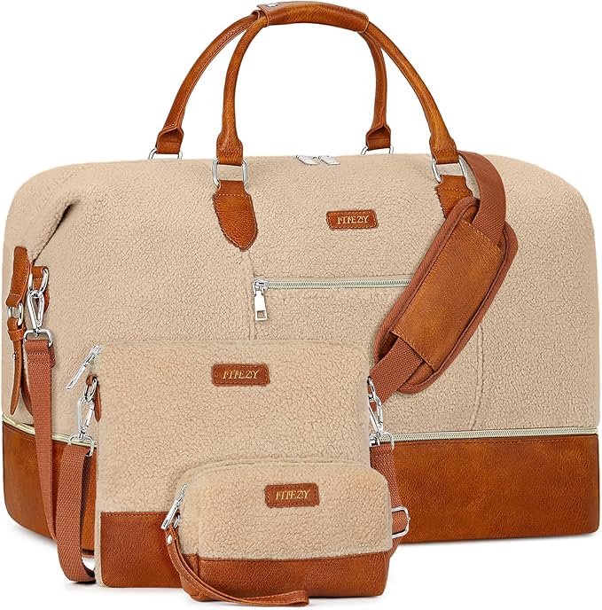 Weekender Bag for Women, Travel Duffel Bag Carry On Overnight Bag with Shoe Compartment Large Nylon Travel Weekend Tote Bag