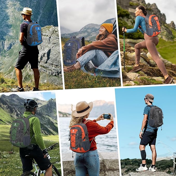 25L Small Hiking Backpack Daypack for Men Women, Waterproof Outdoor Backpack with Chest Strap for Camping, Green