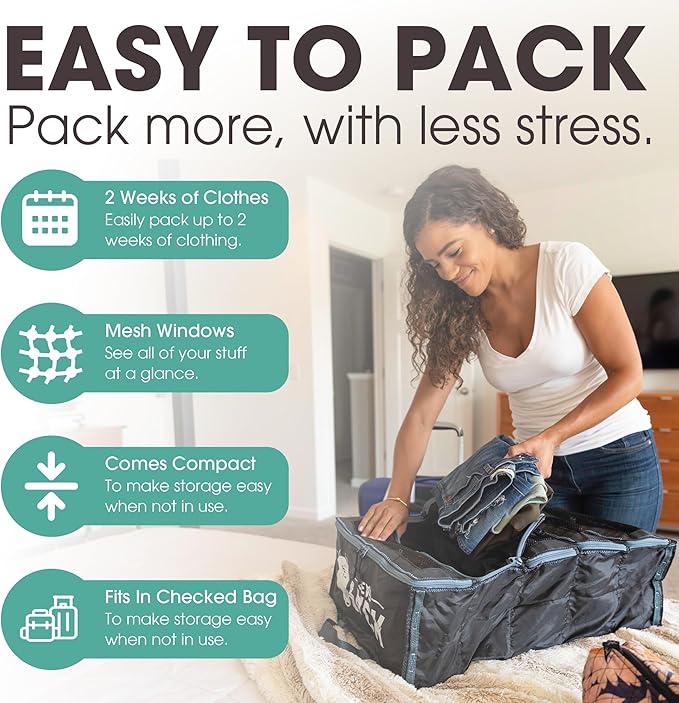 Pack Gear Hanging Suitcase Organizer - Our Large Hanging Luggage Organizer Fits Any Suitcase - Our Packing Cubes For Travel Uses Mesh Windows to Make it Easy to Find your Clothes (Green, L)