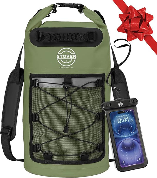 STOVER 5/10/25/30/40/55L Waterproof Dry Bag- Roll-Top Backpack w/Phone Case- Kayaking, Hiking, Camping, Boating- Men/Women