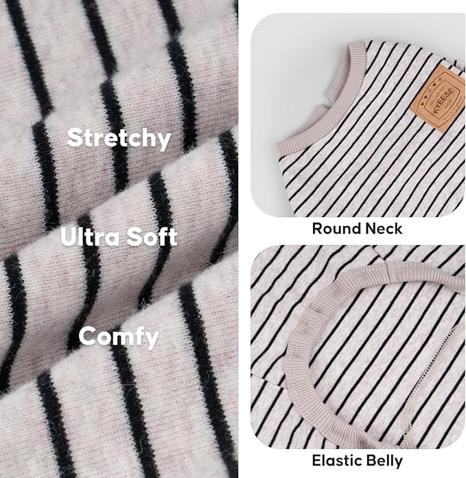 KYEESE Dog Pajamas Soft 4 Legs Doggie Jammies Striped Dog PJS Pet Jumpsuit Comfy Puppy PJS Clothes Breathable Pajamas Stretchable Outfit Cozy Onesie Sleepwear for Summer,Ivory Brown Striped, Small