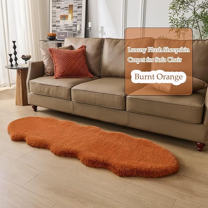 1700GSM Fuzzy Faux Sheepskin Fur Area Rug,Extra Soft Faux Fur Mat,Fluffy Shaggy Fur Rug for Bedroom Living Bedside Rug Room Decor-Burnt Orange, 4 x6 ft