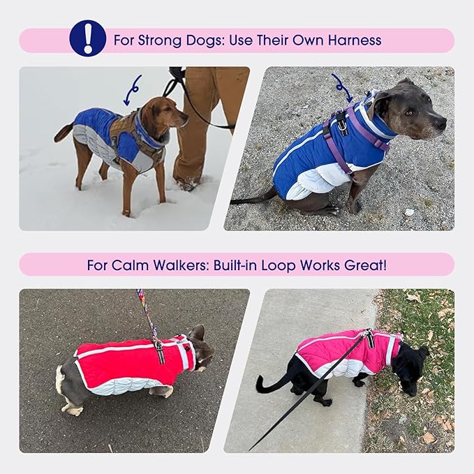 FUAMEY Dog Coat for Large Dogs,Waterproof Dog Winter Jacket with Harness Built in Puppy Cold Weather Coats Reflective Pet Vest with Zipper Warm Fleece Dogs Snowsuit Windproof Rose Plaid L