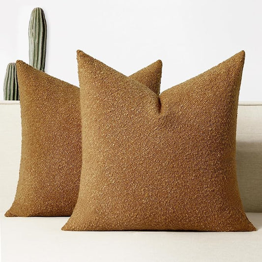Throw Pillow Covers 20 x 20 Inch Set of 2, Accent Soft Boucle Textured Pillow Cover, Decorative Solid Color Cozy Cushion Pillow Case for Couch Bedroom Sofa Living Room Home Decor, Yellow