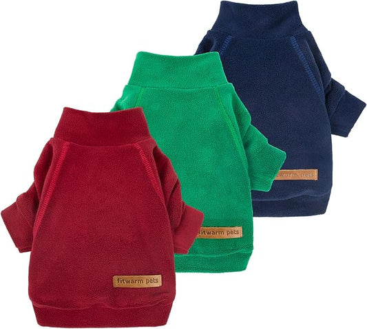 Fitwarm 3 Pack Classic Fleece Dog Sweater, Christmas Dog Winter Clothes for Small Dogs Boy Girl, Holiday Pet Apparel, Burgundy Red, Green, Navy Blue, XXL