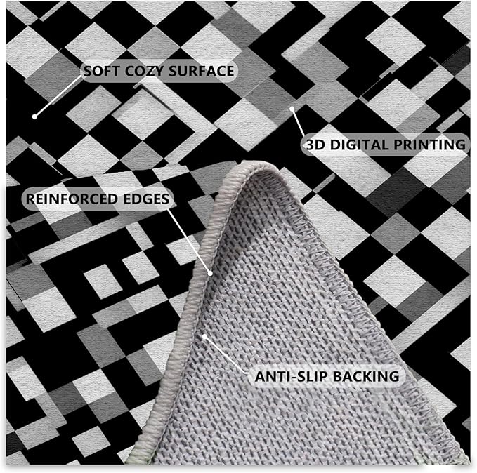 Black White and Grey Rug - Geometric Area Rug, Area Rugs 5x6, Modern Abstract Rugs, Irregular Block Splicing Carpet Washable Non Slip Home Decor Carpet for Living Room