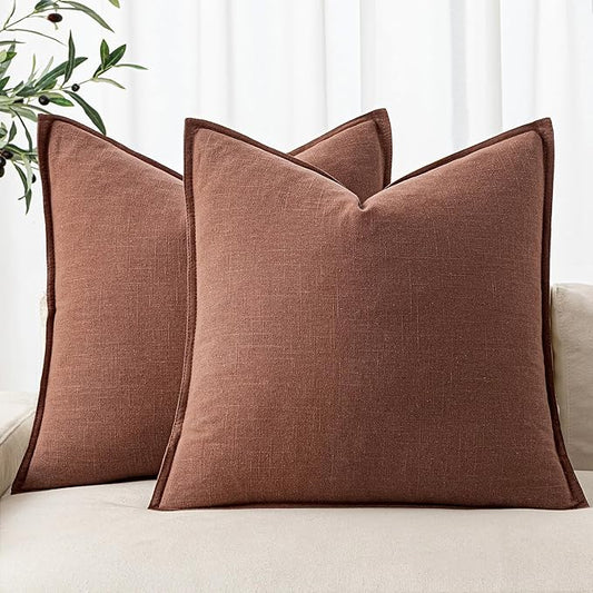 MIULEE Decorative Linen Pillow Covers 20x20 Inch Rust Red Boho Farmhouse Neutral Couch Throw Pillows for Bed Pack of 2 Accent Modern Pillowcase Sofa Livingroom Home Decor