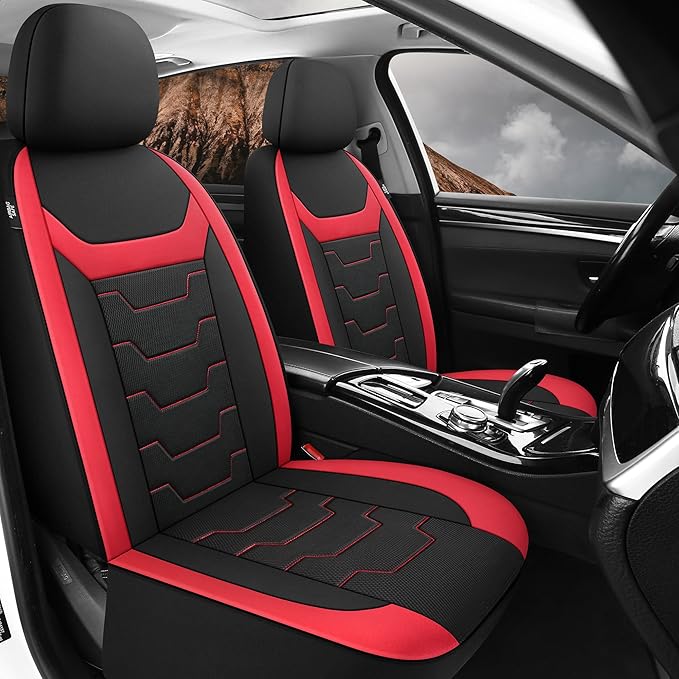 CAROMOP Breathable Car Seat Cover 2 Front Seats, 3D Air Mesh Cloth Seat Covers for Cars, Universal Fit Automotive Car Interior Covers for SUV Vans Sedans Trucks (Black/Red)