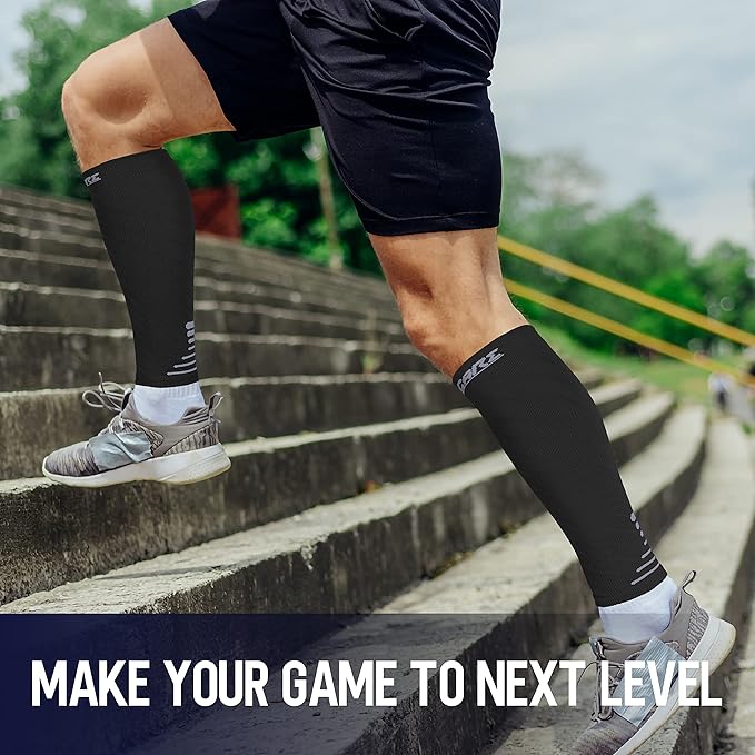 Thoxcare Calf Compression Sleeve for Men Women (1 Pair), Leg Support Footless Compression Socks for Running - Shin Splint Varicose Veins Swelling & Pain Relief, Black/Gray, Medium