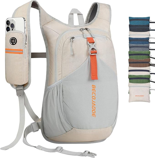 BECOJADDE 20L Small Hiking Backpack for Men Women Foldable Packable Back Pack Ultralight Hiking Daypack for Travel Camping Outdoor, Beige