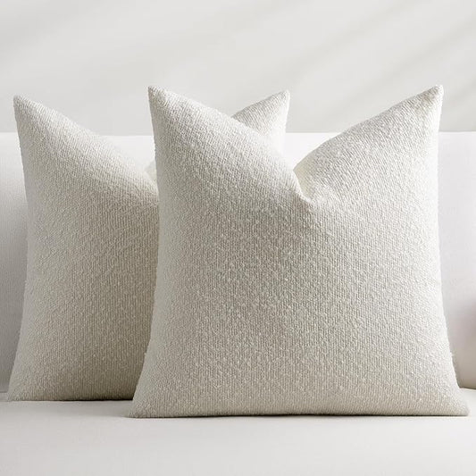 Throw Pillow Covers 20 x 20 Inch Set of 2, Decorative Cream White Soft Boucle Accent Textured Pillow Cover, Cozy Neutral Cushion Pillow Case for Couch Sofa, Bedroom, Living Room Decor