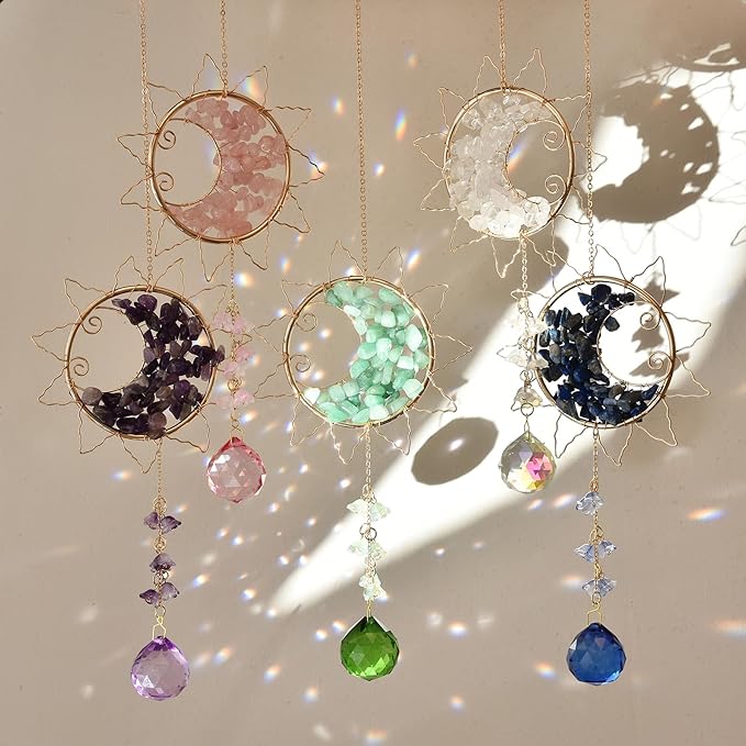 Hanging Sunlight Catcher, Sun & Moon Crystal Suncatcher, Crystal Hanging Ornament, Hanging Crystals for Decoration, Festival Gift, Window Decoration (Purple)