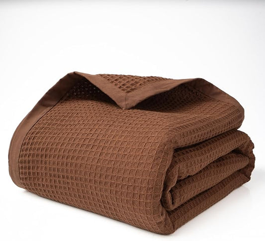 Salt Earth GOTS Certified 100% Organic Cotton Throw Blanket, 108"x90" Waffle Blankets & Throws for Bed, Throw Blanket for Couch, Cozy Christmas Blankets and Throws for Christmas Gifts (Potting Soil)