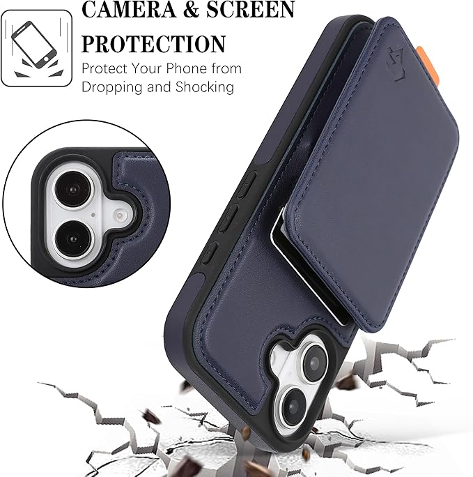 GUERNICA for iPhone 17 (6.1") Case Wallet with Card Holder, RFID Blocking Leather Protection, Shockproof Women Men Phone Case for Apple 17, Blue