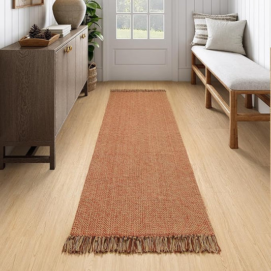 Collive Long Hallway Rug, 2.6' x 7', Washable Indoor Entryway Rug, Terracotta Braided Woven Rugs, Low-Profile Floor Carpet for Laundry Room, Bedroom