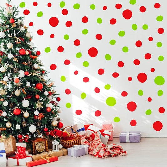 TaoBary 15 Sheet 300 Pcs Irregular Polka Dots Boho Wall Decal Terrazzo Playroom Bedroom Removable Modern Vinyl Boho Wall Stickers(Red Green)