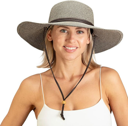 Sloggers Women's Wide Brim Braided Sun Hat with Wind Lanyard - UPF 50+ Maximum Sun Protection