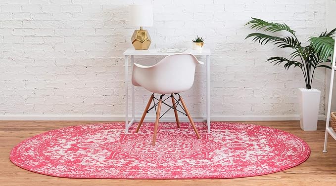 Rugs.com Arlington Collection Rug – 3' x 5' Oval Pink Medium-Pile Rug Perfect for Living Rooms, Large Dining Rooms, Open Floorplans