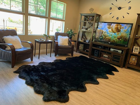 LAMBZY Faux Sheepskin Super Soft Hypoallergenic Silky Shag Rug for Living Room, Kids Room, Sofa (Duo Decto 12 Pelts 6'x12', Black)