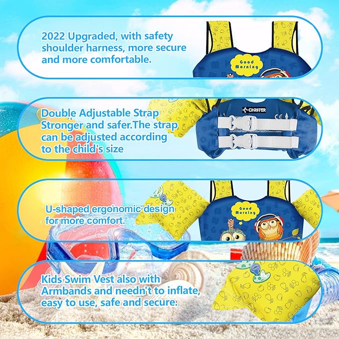 Chriffer Kids Swim Vest Life Jacket for 30-55 Pounds Boys and Girls, Toddler Floaties with Shoulder Harness Arm Wings for 2,3,4,5,6,7 Years Old Baby
